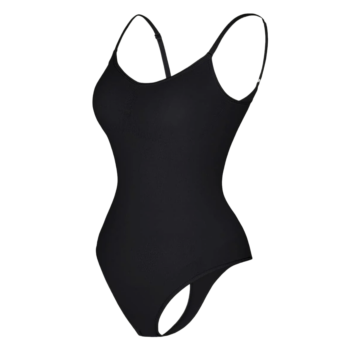 Seamless Open Back Thong Bodysuit (Black)