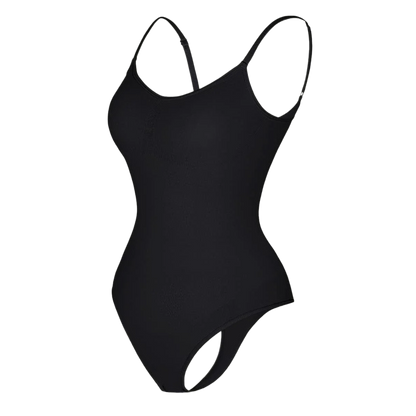 Seamless Open Back Thong Bodysuit (Black)