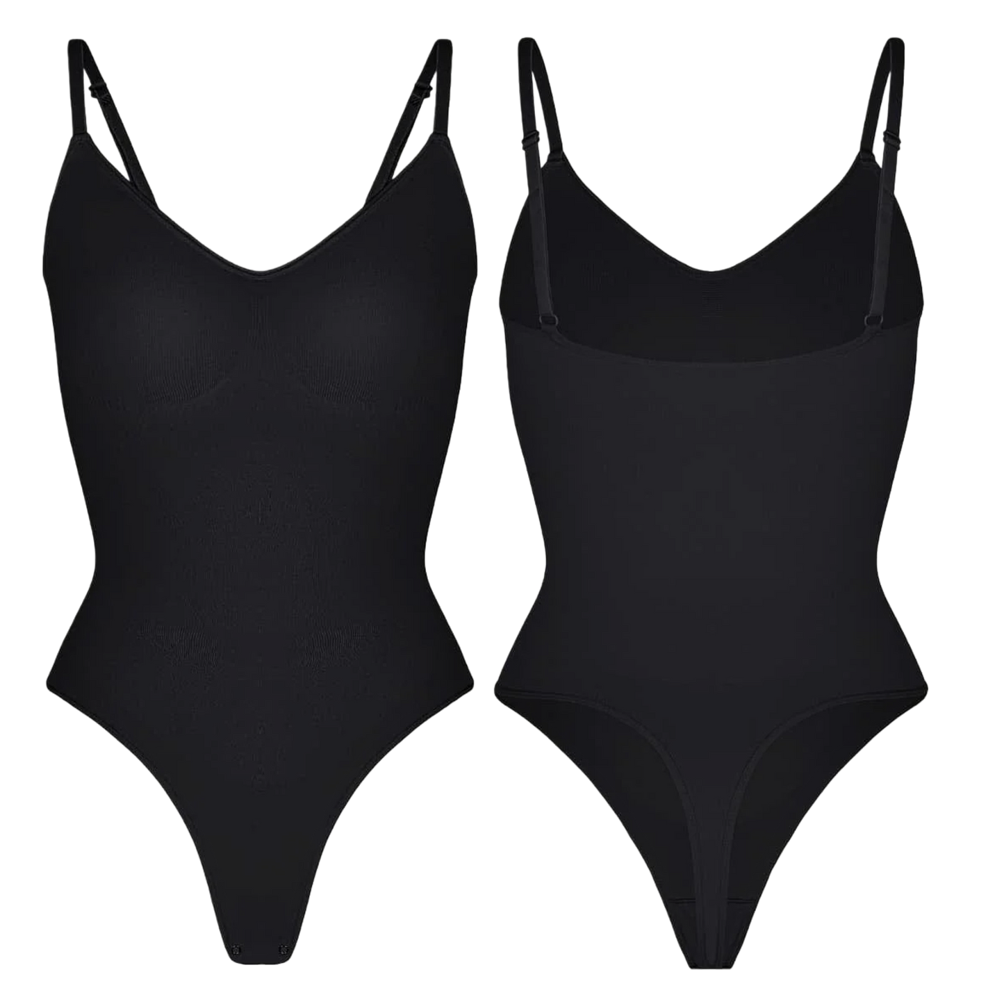 Seamless Open Back Thong Bodysuit (Black)