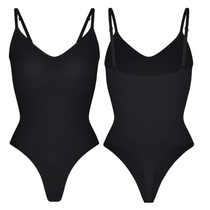 Seamless Open Back Thong Bodysuit (Black)