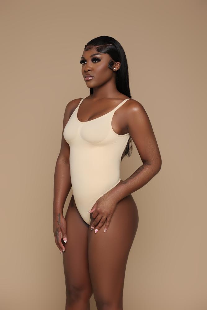 Seamless Open Back Thong Bodysuit (Nude)